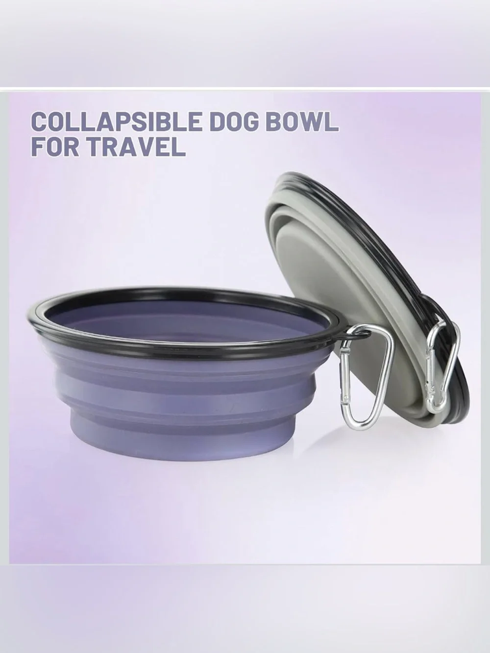 🐾 Collapsible Silicone Travel Dog Bowls Set of 2 w/ Carabiner Clips 💧